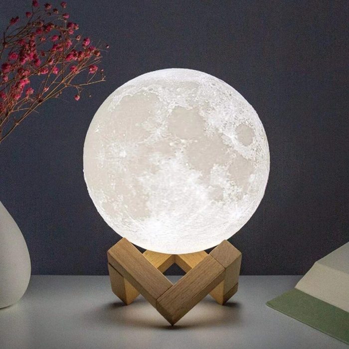 3D Moon Lamp Light for Bedroom With Wooden Stand