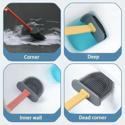 Silicone Toilet Cleaner Flat Head Soft Bristles Brush Leak Proof With Base