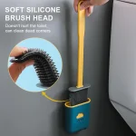 Silicone Toilet Cleaner Flat Head Soft Bristles Brush Leak Proof With Base