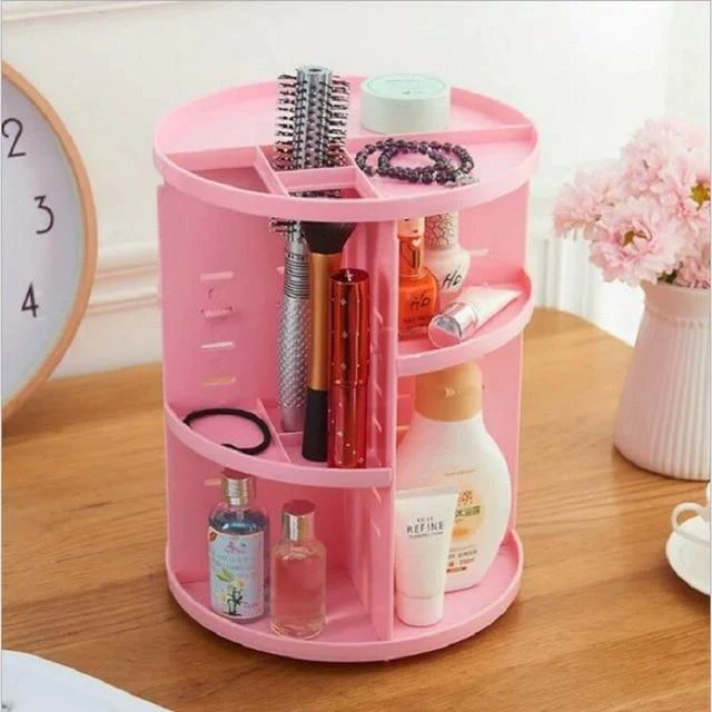 Plastic 360 Rotating- Makeup- Organizer & Cosmetic- Storage-pink