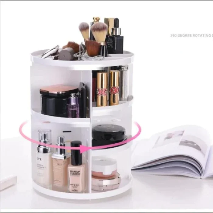 Plastic 360 Rotating- Makeup- Organizer & Cosmetic- Storage-white