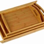 3 PC Wooden Bamboo Tray Set